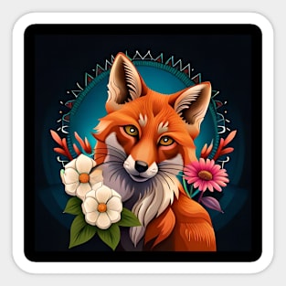 Fox and flowers tattoo style 17 Sticker